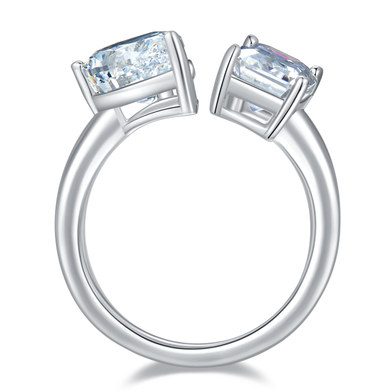 梨形冰花切AND长方MoissaniteS925银镀白金Women's Ring2ctD级